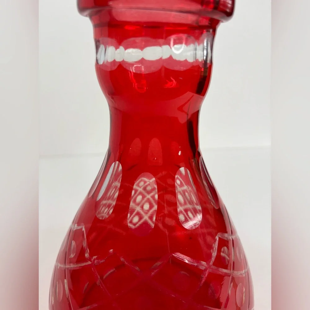 Vintage Red Cut to Clear Decanter‎ Ruby
Base Bohemian Glass Art Vase - Picture 8 of 9